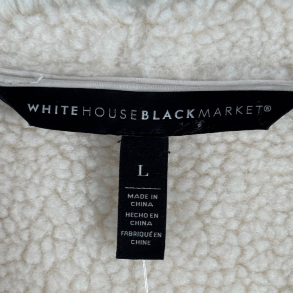 White House Black Market Jacket Women L Neutral Faux Shearling Drape Coat Winter - Picture 5 of 7